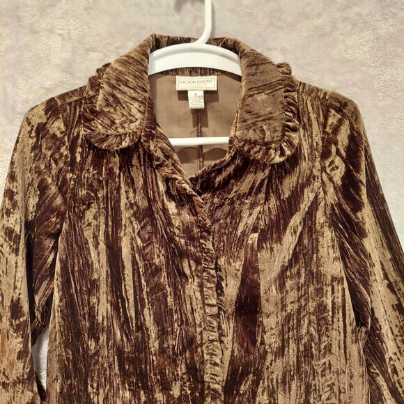 Victor Costa Occasion Velvet Jacket Womens M Brown Snaps Ruffle formal party - Picture 12 of 15